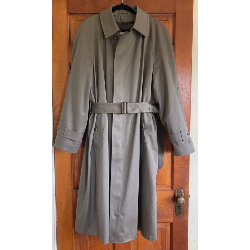 London Fog Mens 44 Long Olive Green Thinsulate Lined Belted Trench Coat Heritage